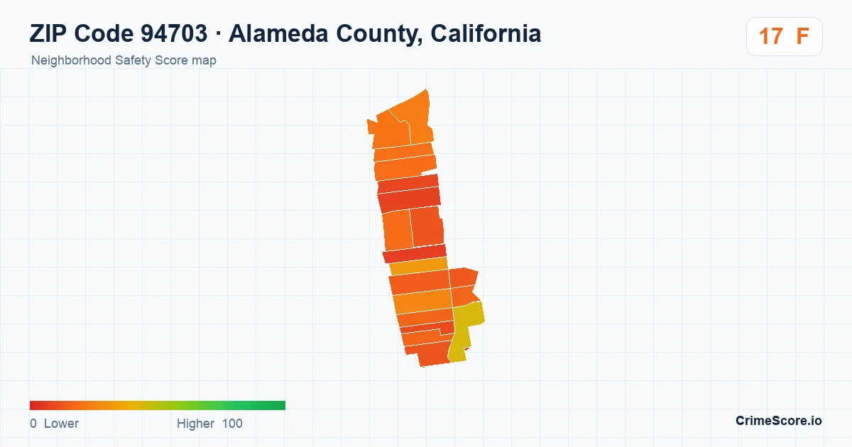 ZIP Code 94703 in Alameda County, California neighborhood Safety Score map
