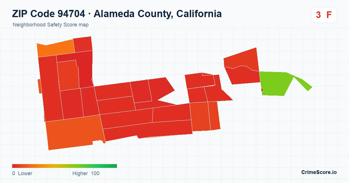 ZIP Code 94704 in Alameda County, California neighborhood Safety Score map