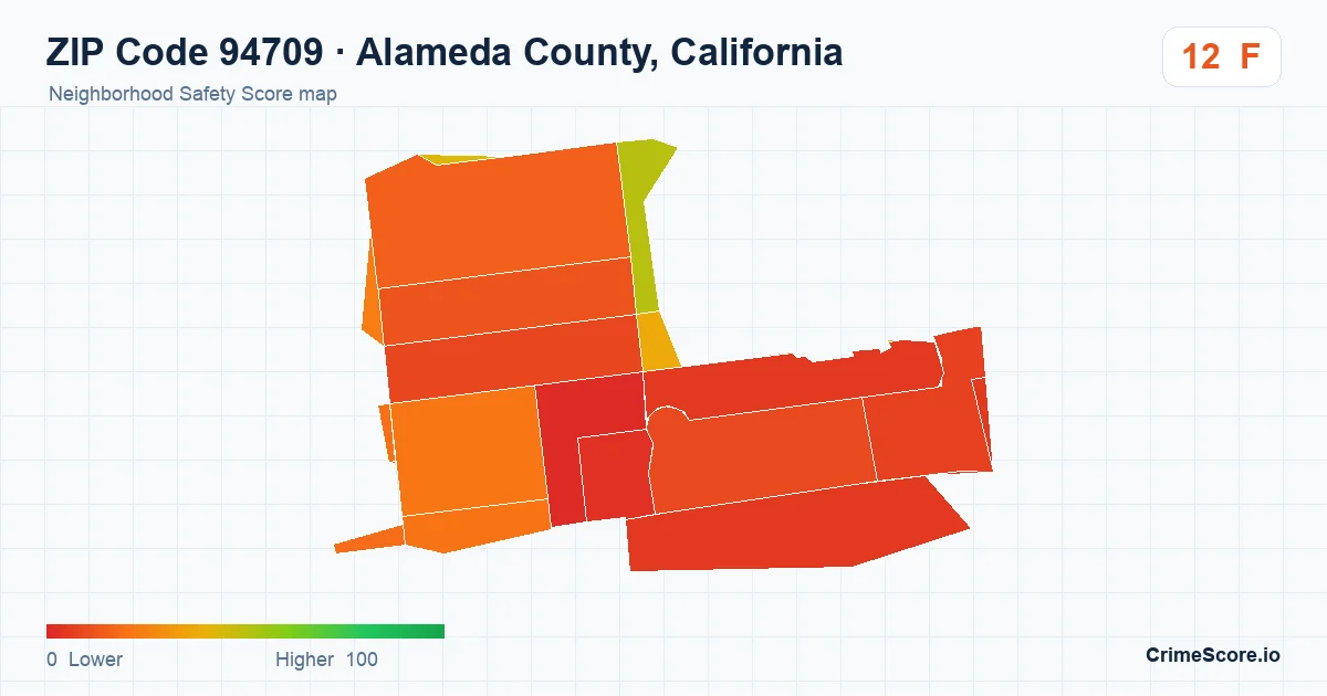 ZIP Code 94709 in Alameda County, California neighborhood Safety Score map