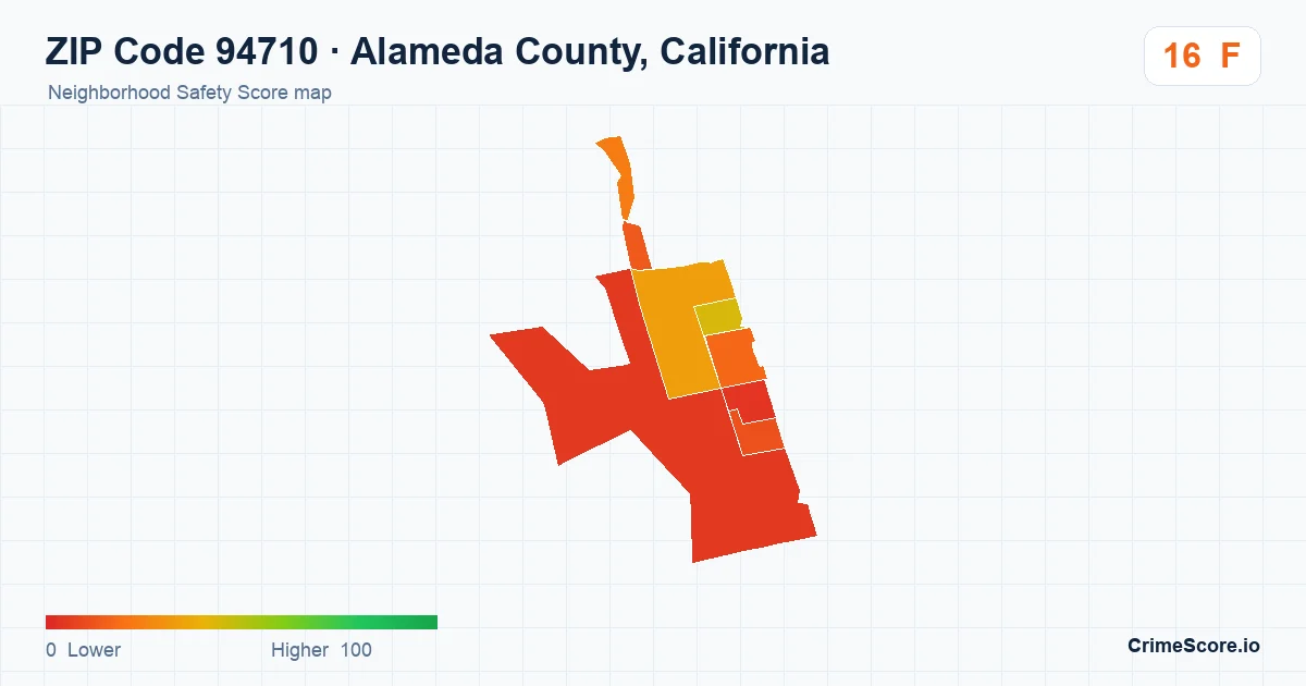 ZIP Code 94710 in Alameda County, California neighborhood Safety Score map