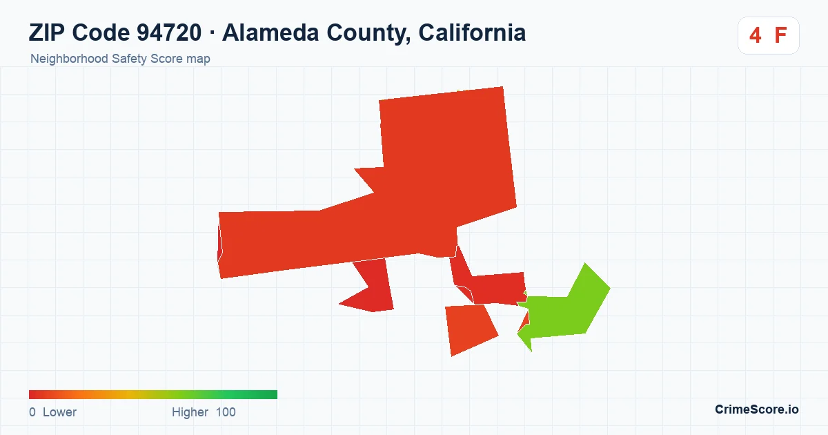 ZIP Code 94720 in Alameda County, California neighborhood Safety Score map