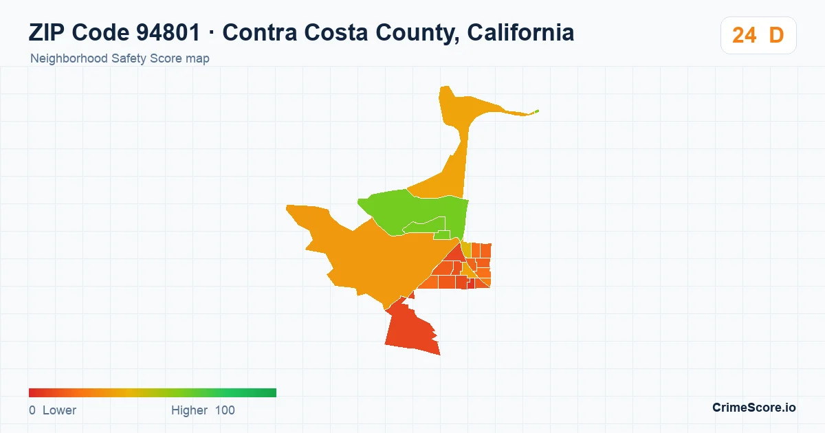 ZIP Code 94801 in Contra Costa County, California neighborhood Safety Score map