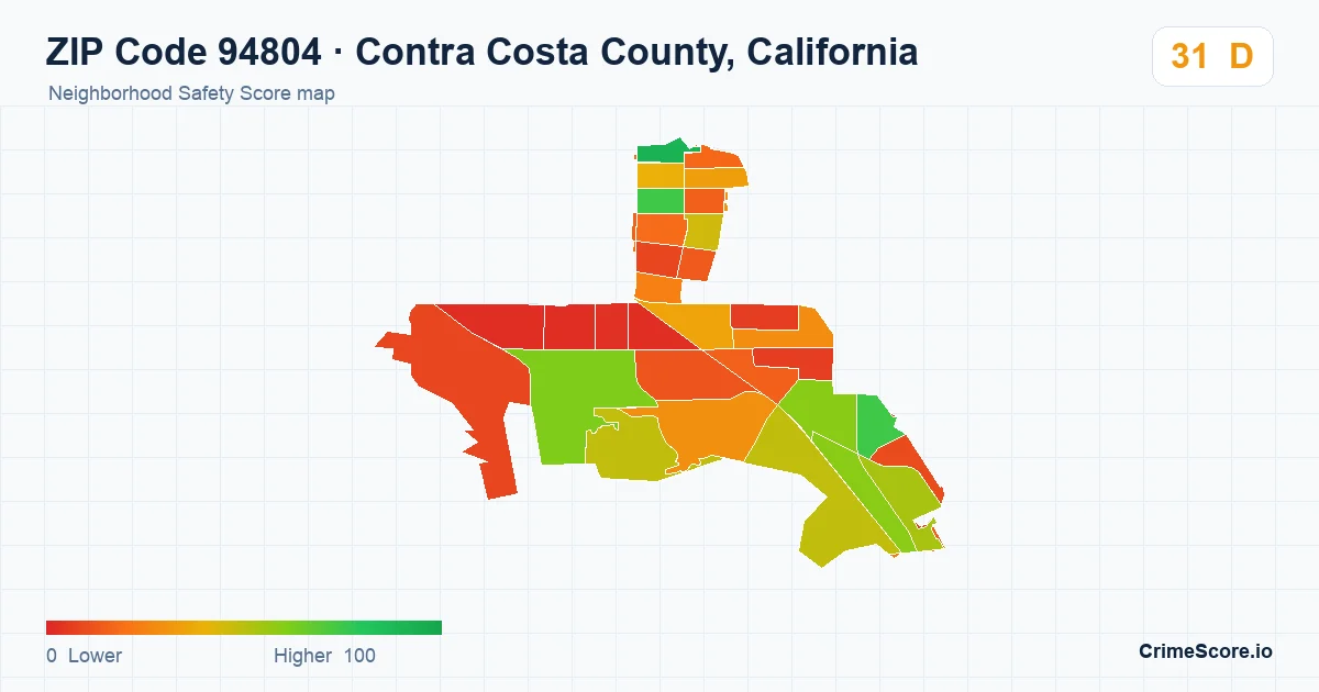 ZIP Code 94804 in Contra Costa County, California neighborhood Safety Score map