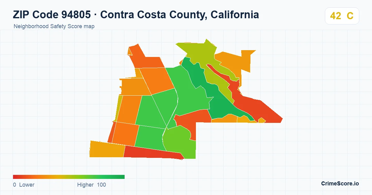 ZIP Code 94805 in Contra Costa County, California neighborhood Safety Score map