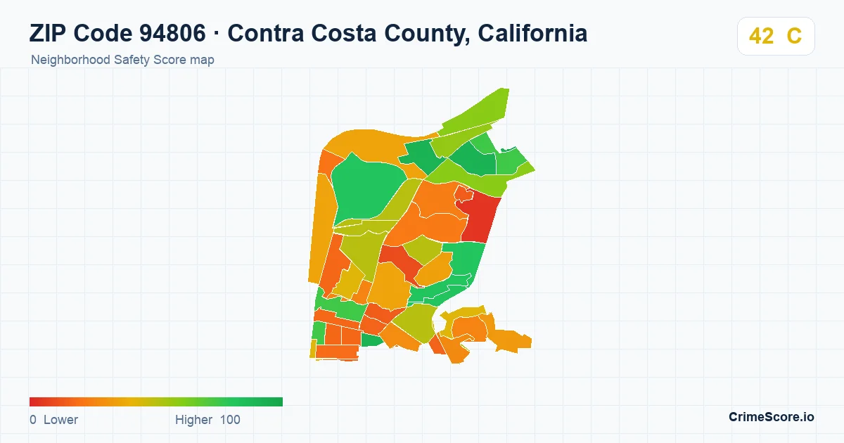 ZIP Code 94806 in Contra Costa County, California neighborhood Safety Score map