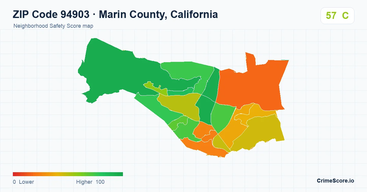 ZIP Code 94903 in Marin County, California neighborhood Safety Score map