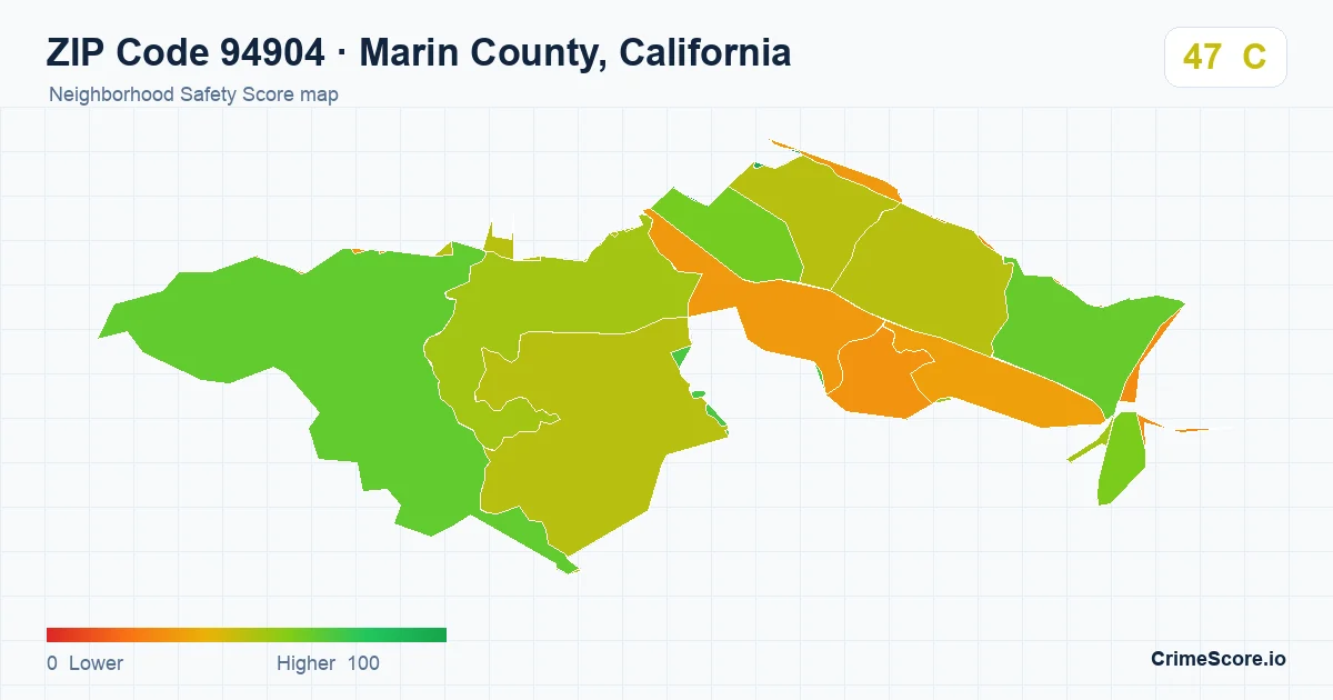 ZIP Code 94904 in Marin County, California neighborhood Safety Score map