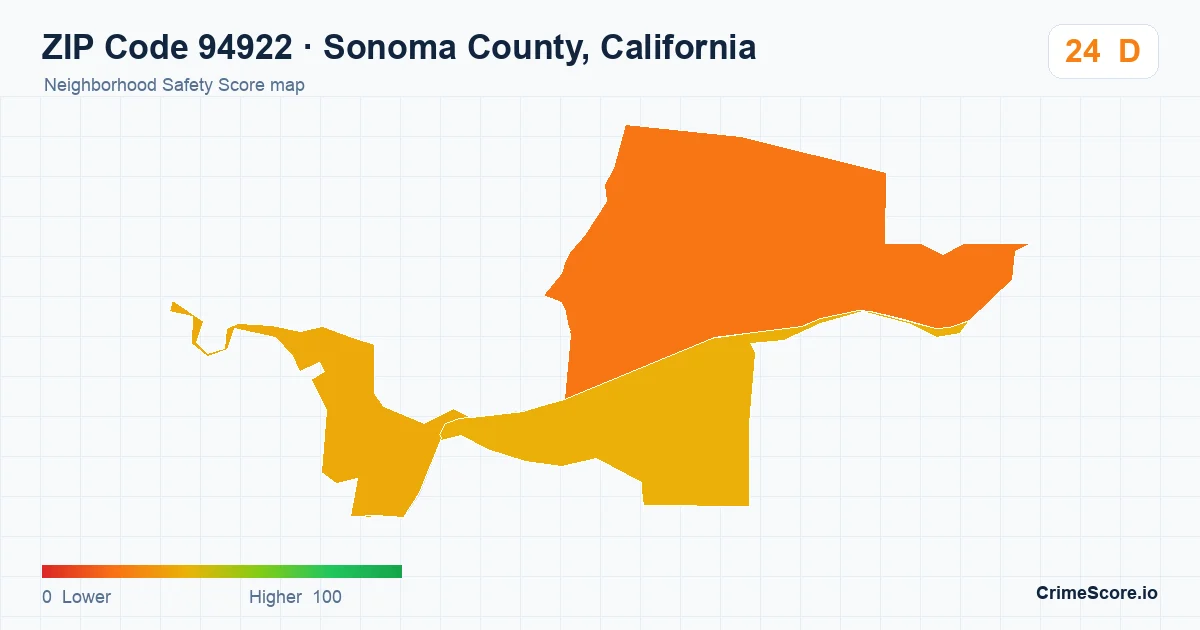 ZIP Code 94922 in Sonoma County, California neighborhood Safety Score map