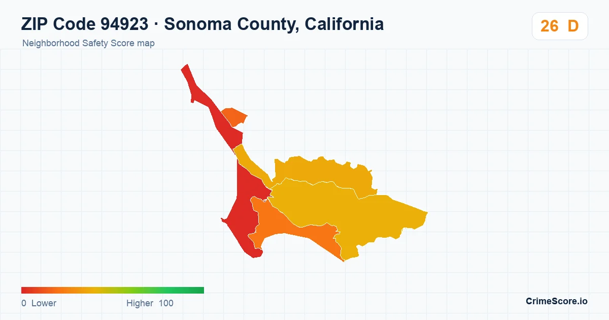 ZIP Code 94923 in Sonoma County, California neighborhood Safety Score map