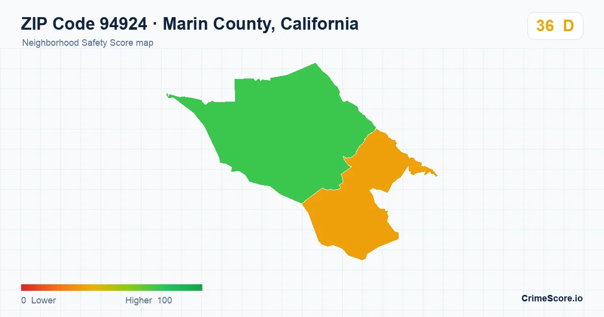 ZIP Code 94924 in Marin County, California neighborhood Safety Score map