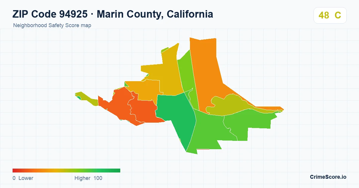 ZIP Code 94925 in Marin County, California neighborhood Safety Score map