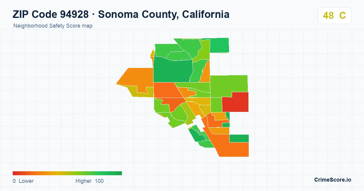 ZIP Code 94928 in Sonoma County, California neighborhood Safety Score map