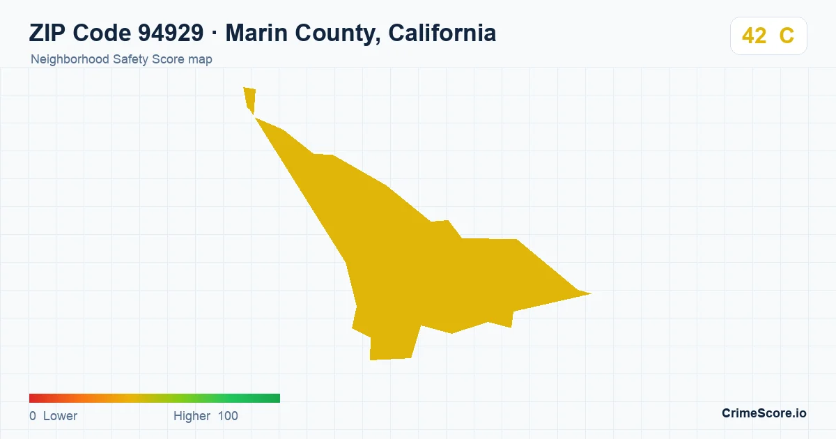 ZIP Code 94929 in Marin County, California neighborhood Safety Score map