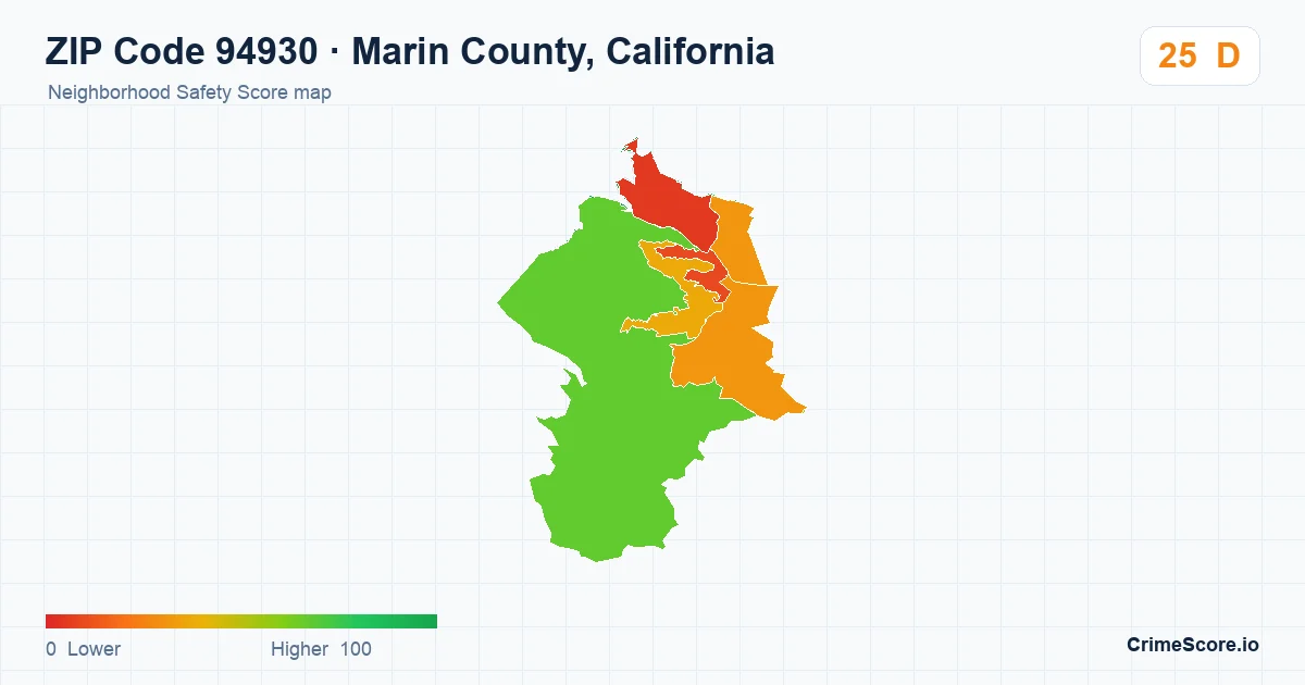 ZIP Code 94930 in Marin County, California neighborhood Safety Score map