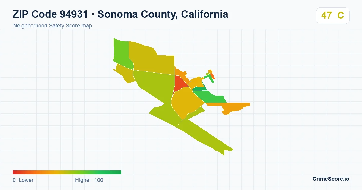 ZIP Code 94931 in Sonoma County, California neighborhood Safety Score map