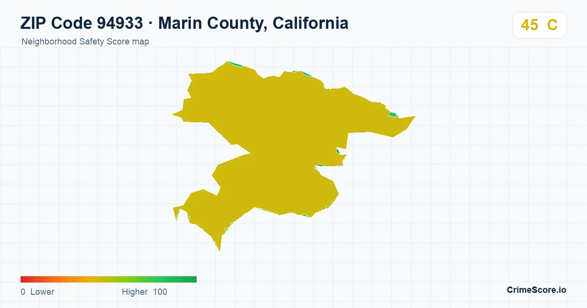 ZIP Code 94933 in Marin County, California neighborhood Safety Score map