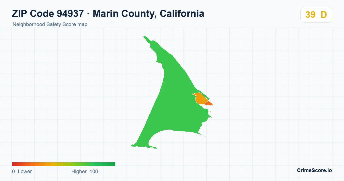 ZIP Code 94937 in Marin County, California neighborhood Safety Score map