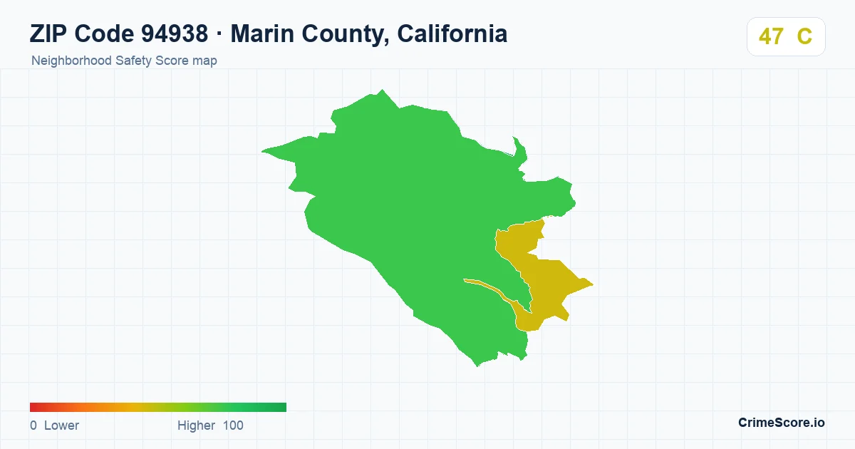 ZIP Code 94938 in Marin County, California neighborhood Safety Score map