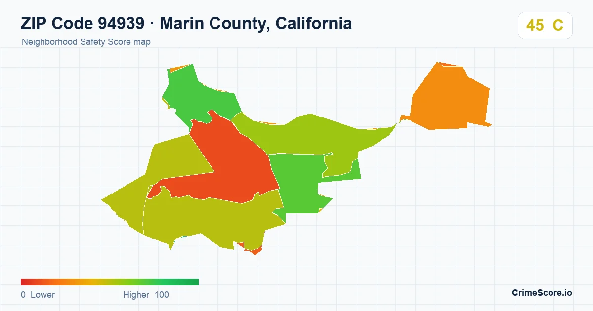ZIP Code 94939 in Marin County, California neighborhood Safety Score map