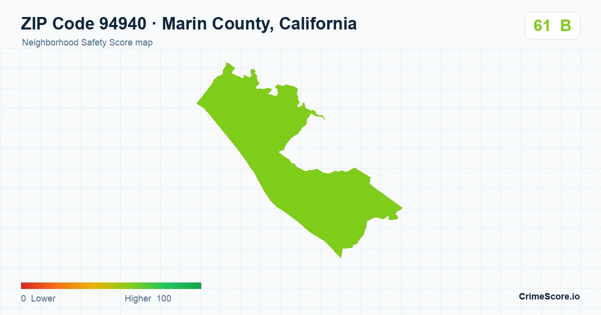 ZIP Code 94940 in Marin County, California neighborhood Safety Score map