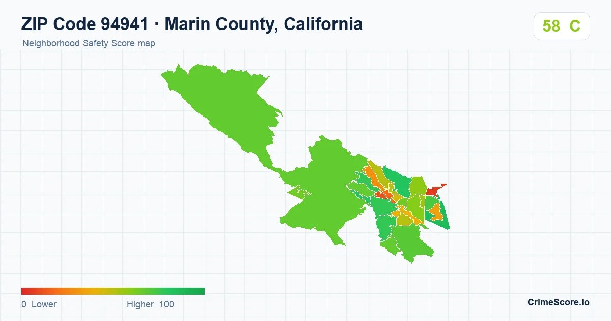ZIP Code 94941 in Marin County, California neighborhood Safety Score map