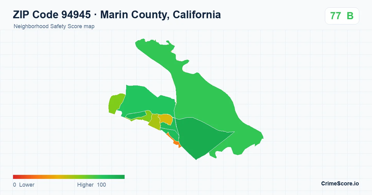 ZIP Code 94945 in Marin County, California neighborhood Safety Score map