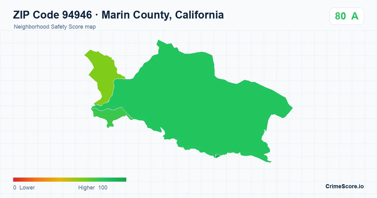 ZIP Code 94946 in Marin County, California neighborhood Safety Score map