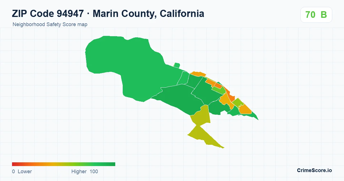 ZIP Code 94947 in Marin County, California neighborhood Safety Score map