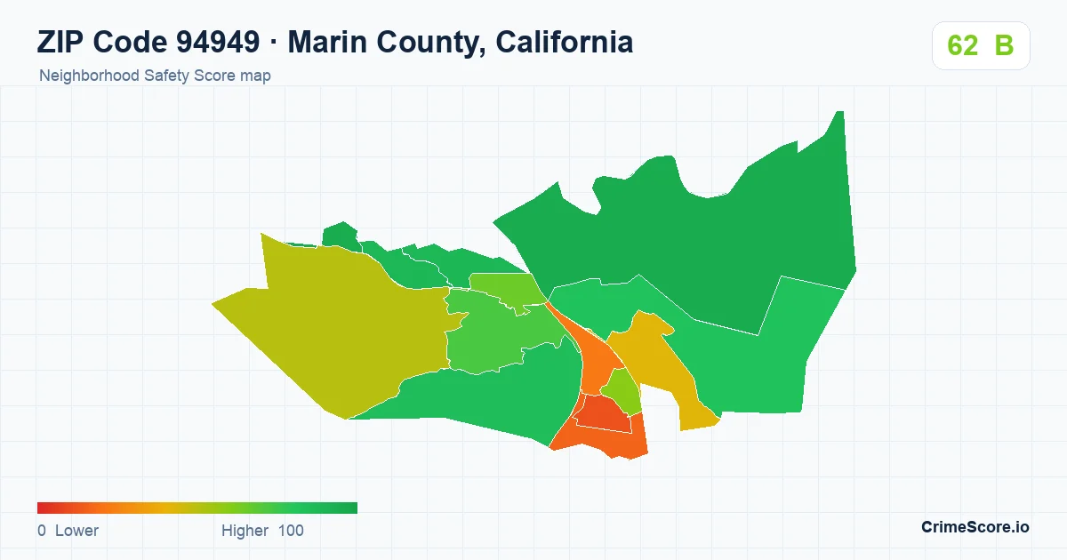 ZIP Code 94949 in Marin County, California neighborhood Safety Score map