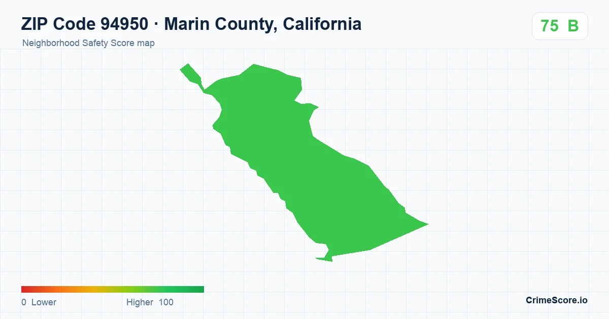 ZIP Code 94950 in Marin County, California neighborhood Safety Score map