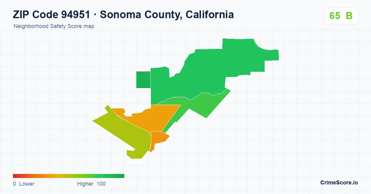 ZIP Code 94951 in Sonoma County, California neighborhood Safety Score map