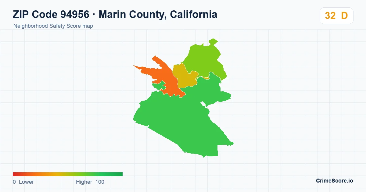 ZIP Code 94956 in Marin County, California neighborhood Safety Score map