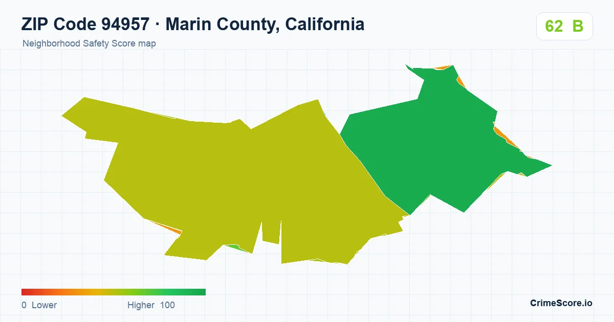 ZIP Code 94957 in Marin County, California neighborhood Safety Score map