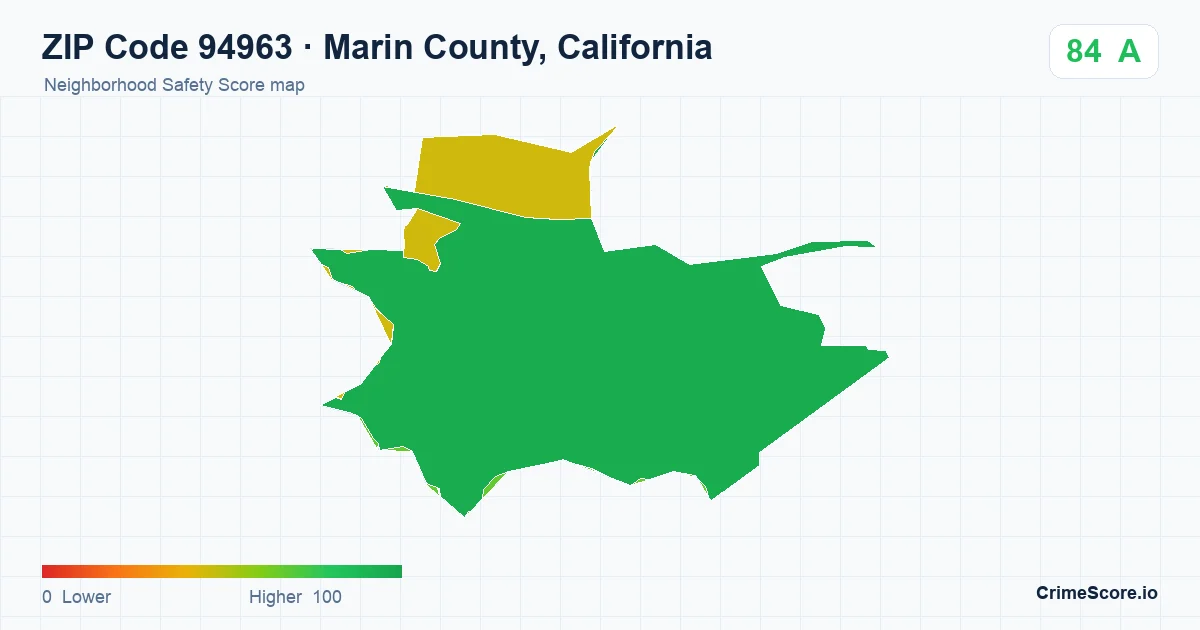 ZIP Code 94963 in Marin County, California neighborhood Safety Score map