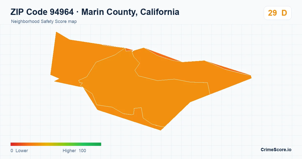 ZIP Code 94964 in Marin County, California neighborhood Safety Score map
