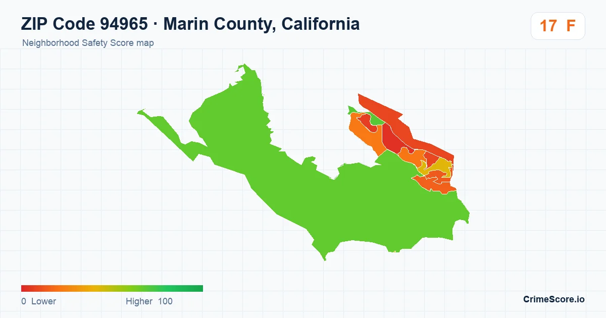ZIP Code 94965 in Marin County, California neighborhood Safety Score map