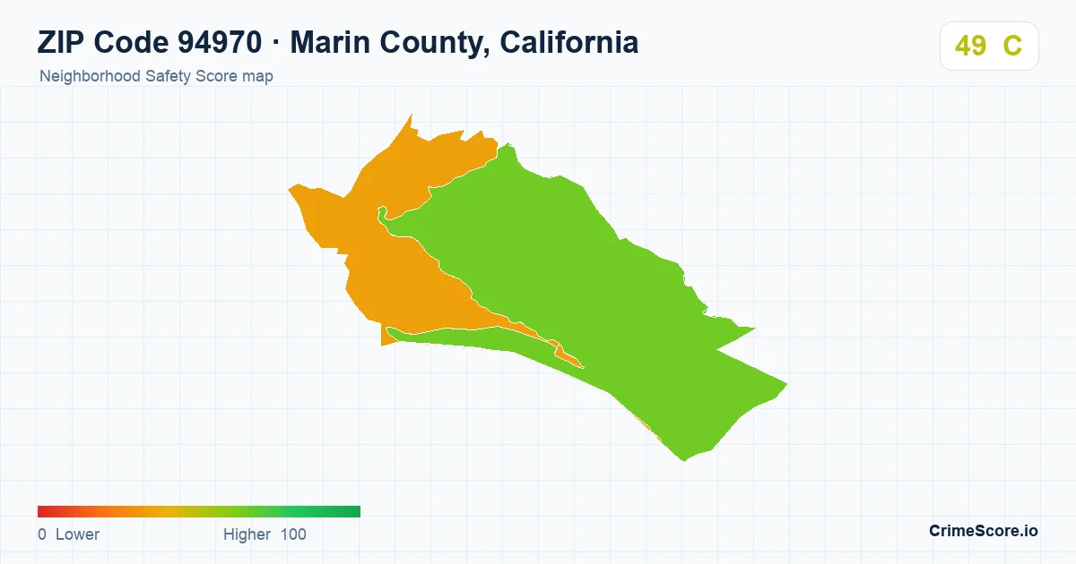 ZIP Code 94970 in Marin County, California neighborhood Safety Score map