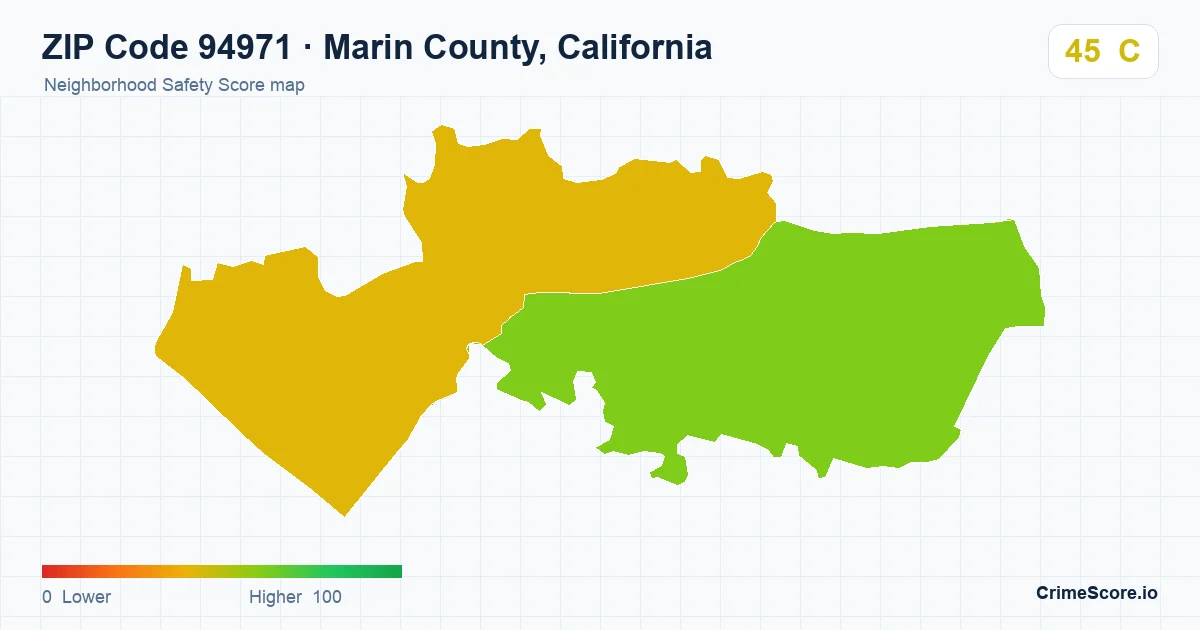 ZIP Code 94971 in Marin County, California neighborhood Safety Score map