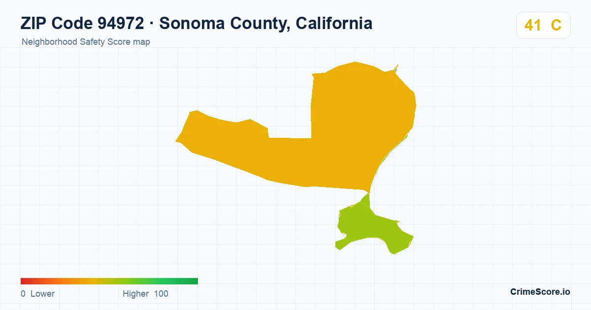 ZIP Code 94972 in Sonoma County, California neighborhood Safety Score map