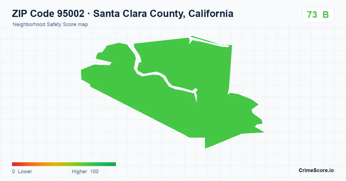 ZIP Code 95002 in Santa Clara County, California neighborhood Safety Score map