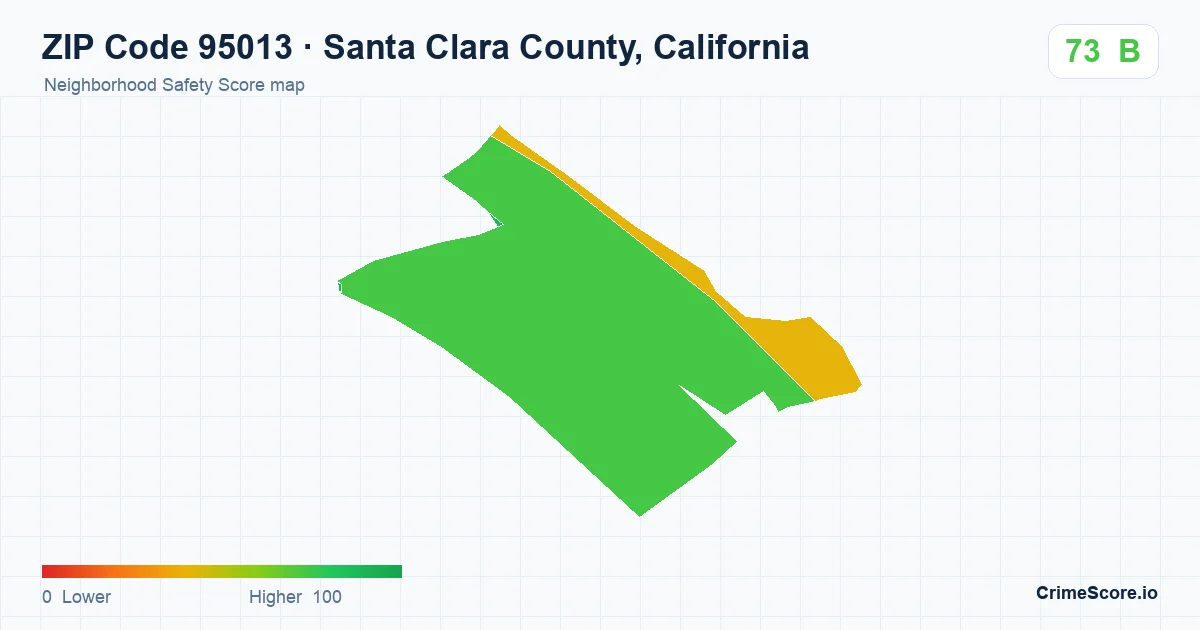 ZIP Code 95013 in Santa Clara County, California neighborhood Safety Score map