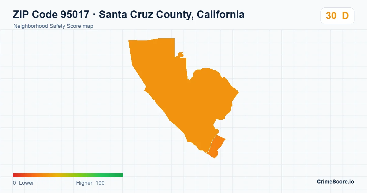 ZIP Code 95017 in Santa Cruz County, California neighborhood Safety Score map
