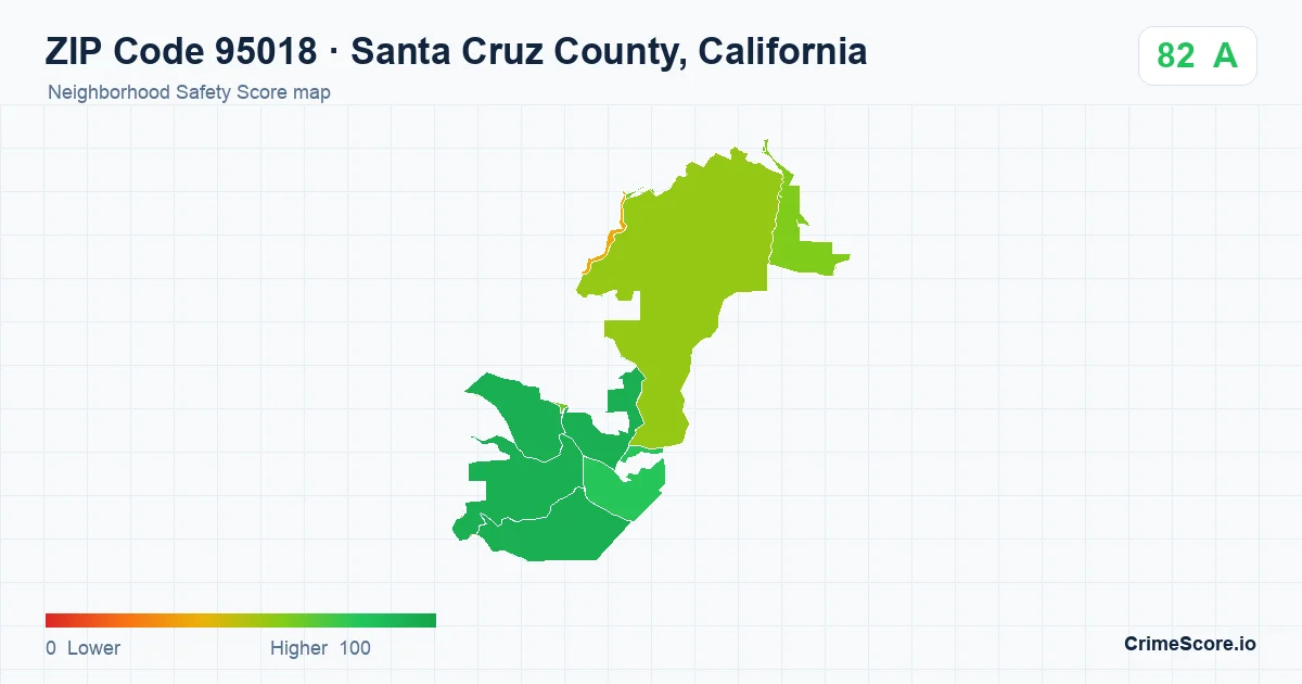 ZIP Code 95018 in Santa Cruz County, California neighborhood Safety Score map