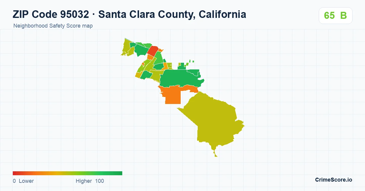 ZIP Code 95032 in Santa Clara County, California neighborhood Safety Score map