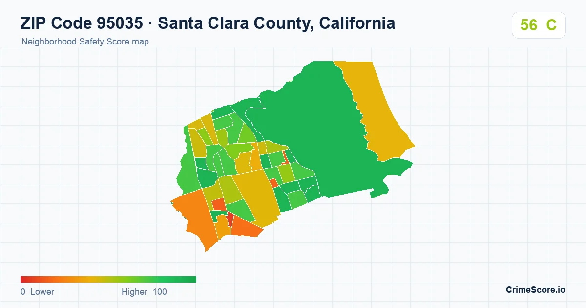 ZIP Code 95035 in Santa Clara County, California neighborhood Safety Score map