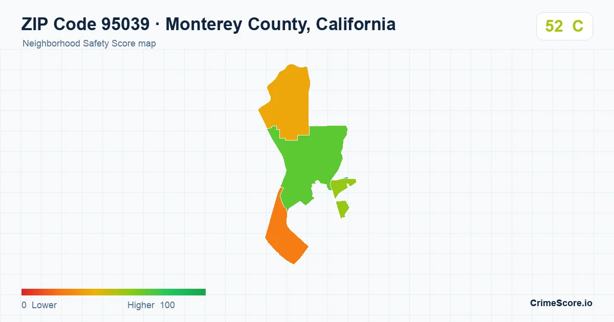 ZIP Code 95039 in Monterey County, California neighborhood Safety Score map