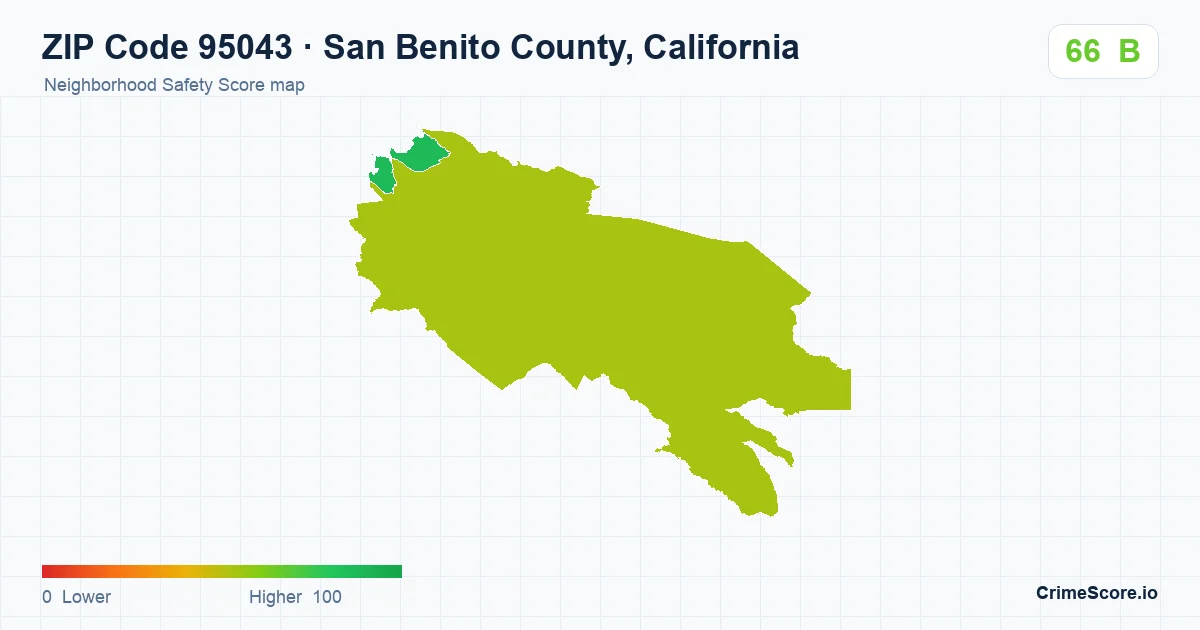 ZIP Code 95043 in San Benito County, California neighborhood Safety Score map