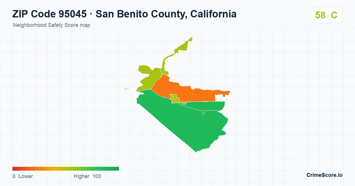 ZIP Code 95045 in San Benito County, California neighborhood Safety Score map