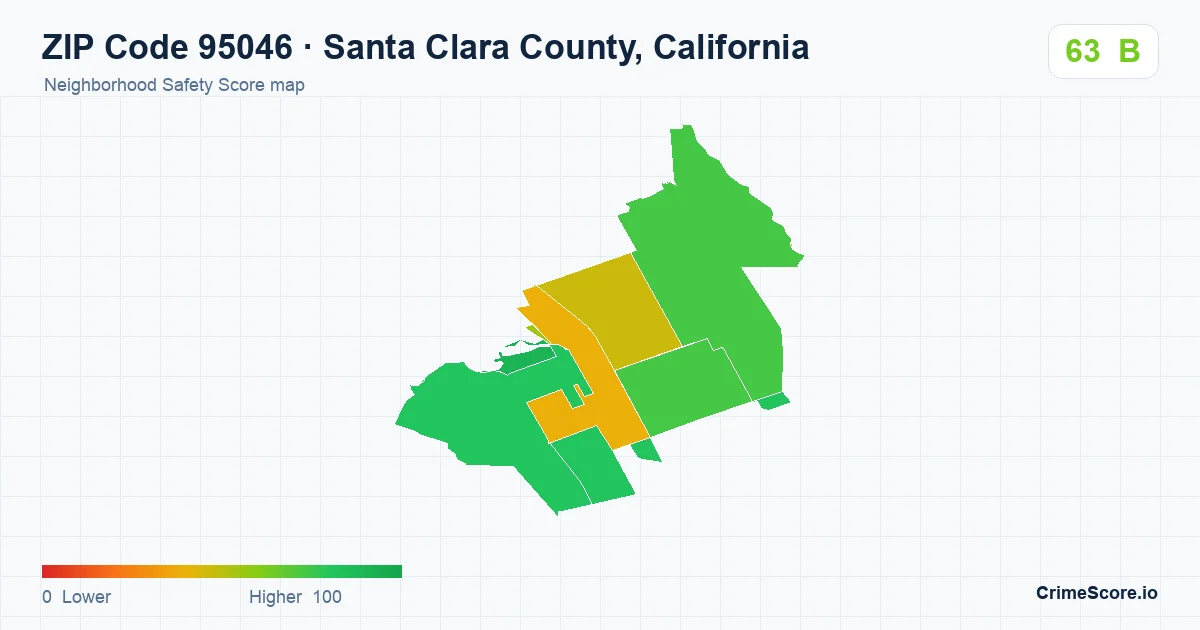 ZIP Code 95046 in Santa Clara County, California neighborhood Safety Score map