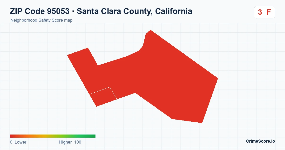 ZIP Code 95053 in Santa Clara County, California neighborhood Safety Score map